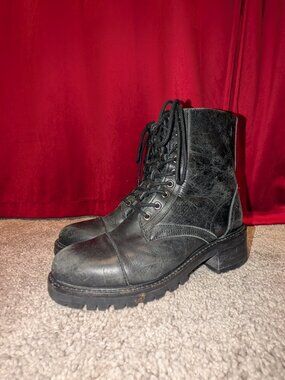 Black Leather Combat Boots | Lace Up Biker Grunge Utility